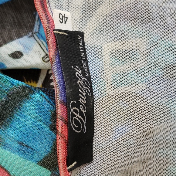 (EU46) Peruzzi Made in Italy Colorful Abstract Sheer Overlay Vacation Coastal - Picture 3 of 7